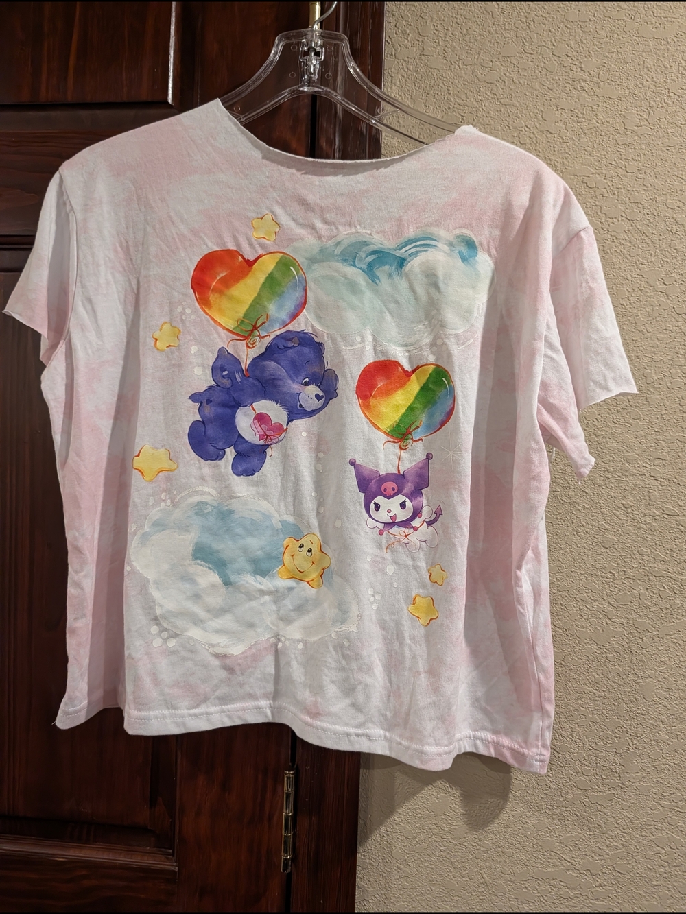 Sanrio Pink Tee with Rainbows And Care Bears